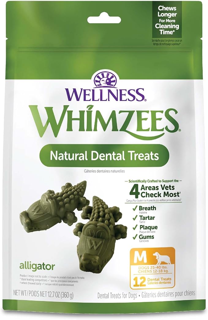 Whimzees Natural Grain Free Dental Dog Treats, Alligator