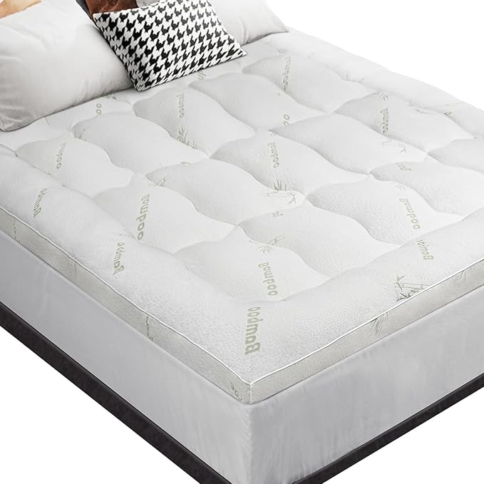 Starry Eucalypt Bamboo Fibre Pillowtop Mattress Topper Underlay Pad Cover King Single 7.5cm