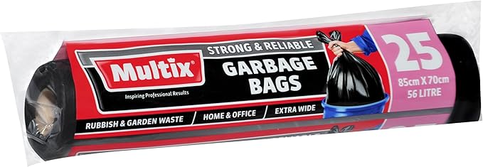 Multix Extra Wide Roll Garbage Bags 56L 25 Pack