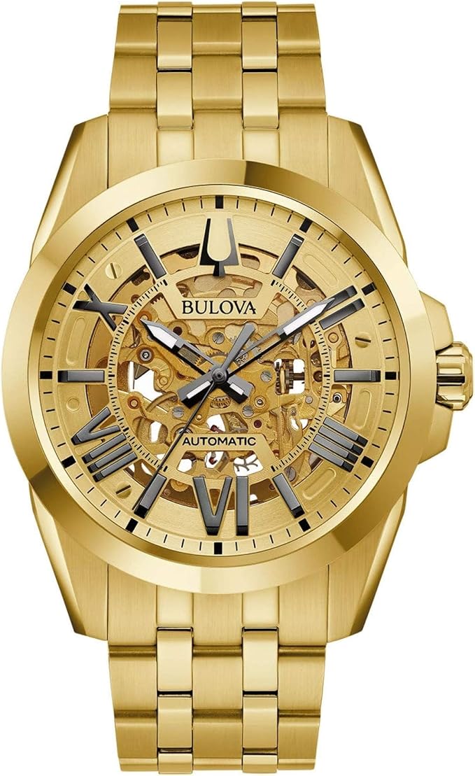 Bulova Sutton Gold Tone Men Automatic Watch 97A162