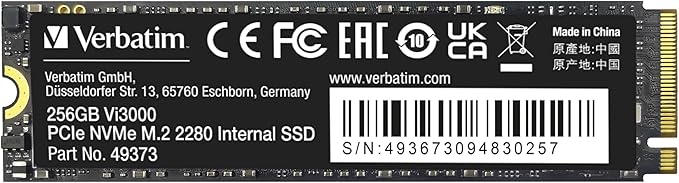Verbatim Vi3000 Pcie NVMe M.2 SSD 256GB Hardware/Electronic