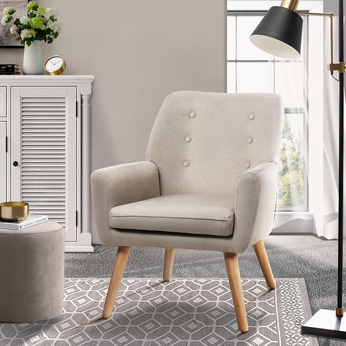 Oikiture Armchair Linen Accent Armchairs Tub Chairs Sofa Beige