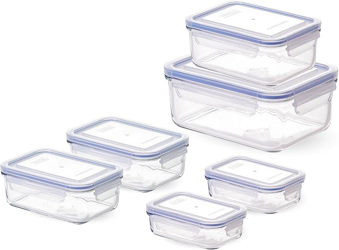 Glasslock Tempered Glass Rectangular Food Container Set, 6 Piece