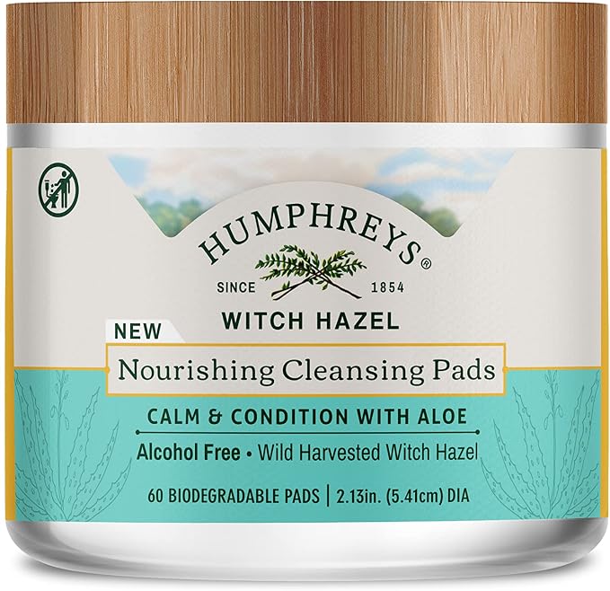 Humphreys, Witch Hazel, Nourishing Cleansing Pads, Alcohol Free, 60 Biodegradable Pads