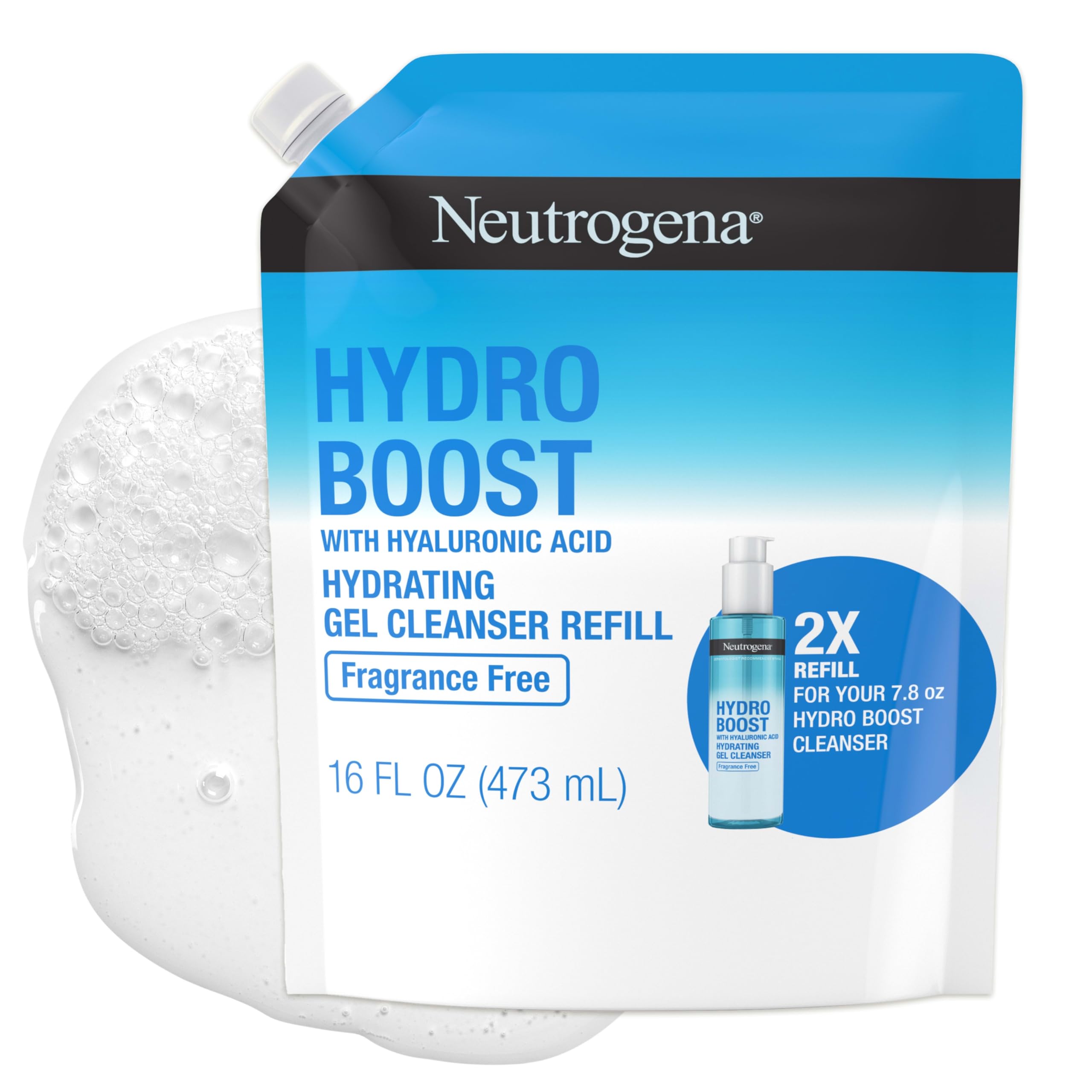 Neutrogena Hydro Boost Fragrance-Free Hydrating Facial Cleansing Gel with Hyaluronic Acid, Daily Foaming Face Wash Gel & Makeup Remover,