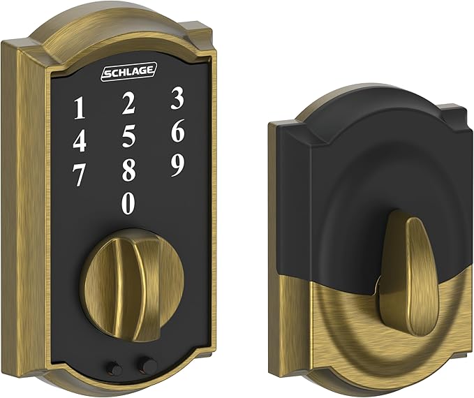 Schlage BE375 CAM 609 Touch Keyless Touchscreen Electronic Deadbolt Lock, Antique Brass