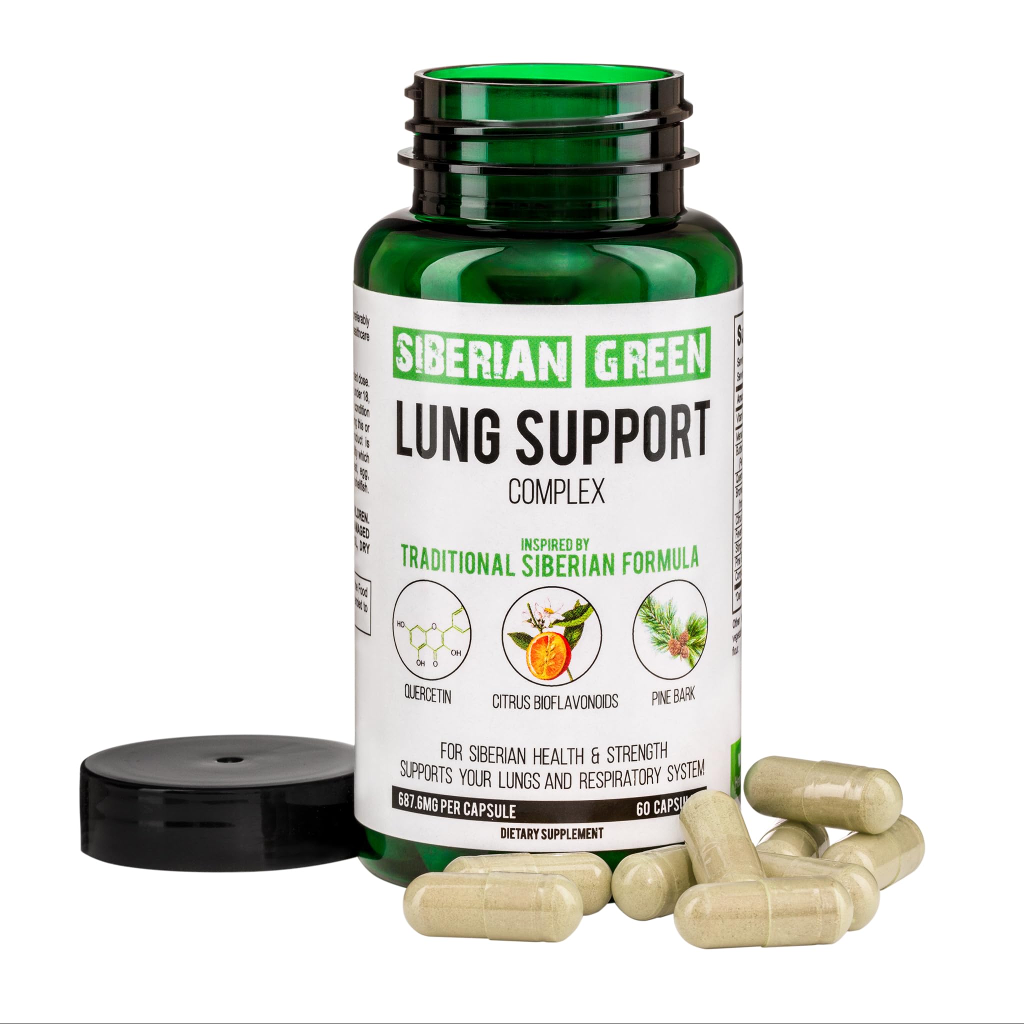 Siberian Green Lung Support Complex 60 Capsules - Traditional Formula Supplement Rich in Quercetin, Citrus Bioflavonoids, Pine Bark