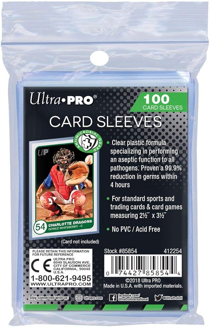 Ultra Pro Card Sleeve - Antimicrobial 2-1/2" x 3-1/2" Card Sleeves (Pk100)