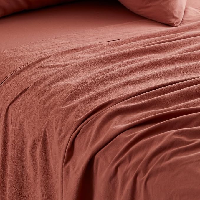 MyHouse Stonewash Flat Sheet Clay Queen