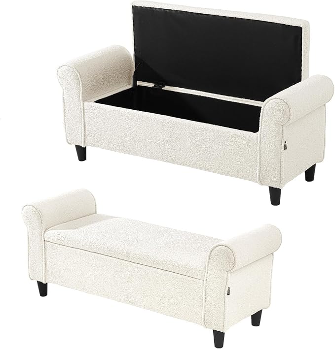 Oikiture Storage Ottoman Blanket Box Sherpa Fabric Arm Foot Stool Couch Large