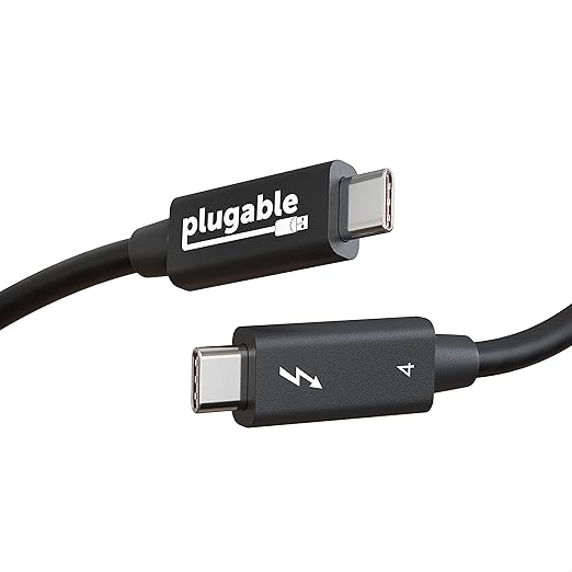 Plugable Thunderbolt 4 Cable [Thunderbolt Certified] 6.6ft USB4 Cable with 100W Charging, Single 8K or Dual 4K Displays, 40Gbps Data Transfer,