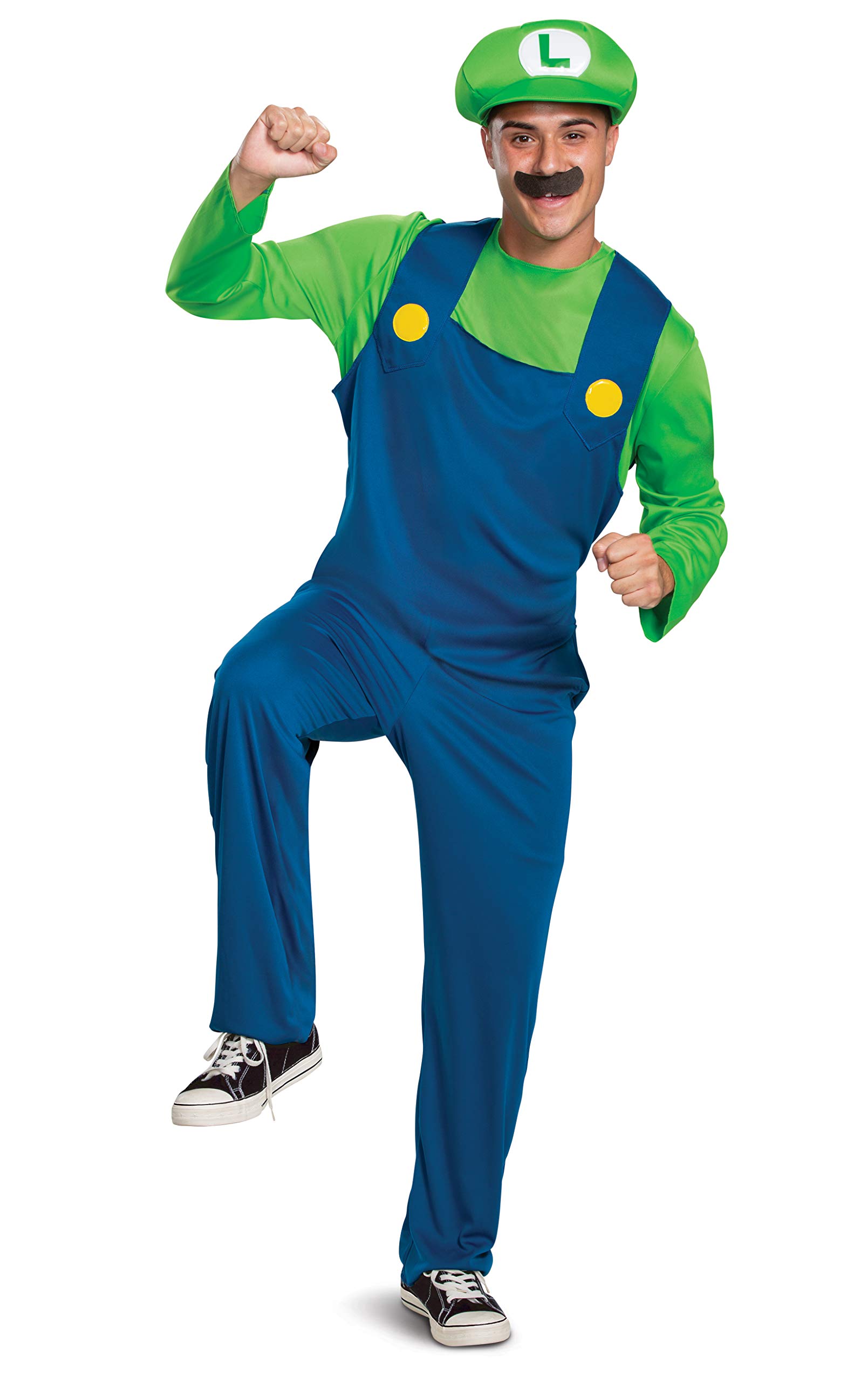 Adult Super Mario Classic Luigi Costume | Super Mario Bros Costumes | Adult | Mens | Green/Blue/Yellow | S | Disguise