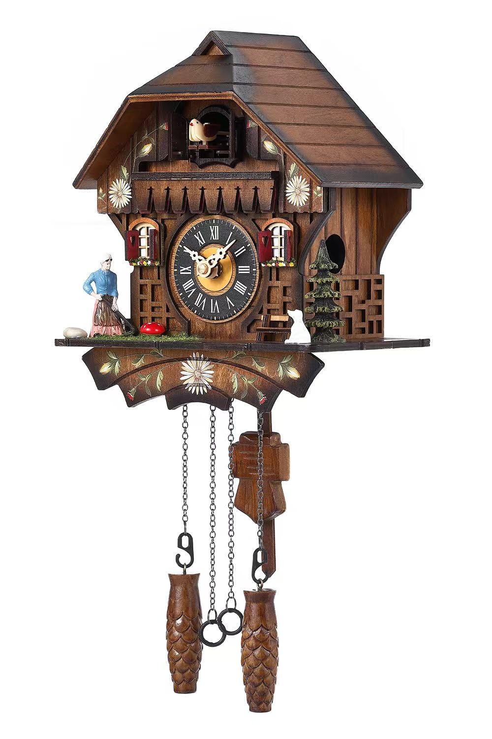 Kintrot Cuckoo Clock Antique Black Forest House Clock Tranditional Wooden Pendulum Quartz Wall Clock