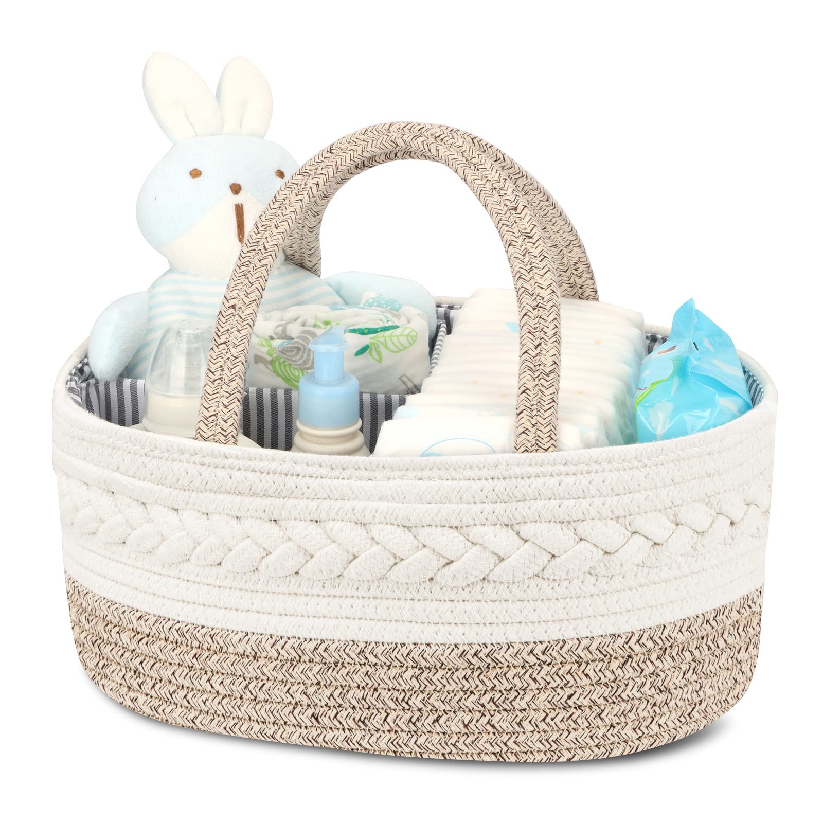 Diaper Caddy Organizer For Baby - 100% Cotton Rope Baby Basket Changing Table Diaper Storage Caddy, Maliton Portable Diaper Caddy For Baby Stuff,