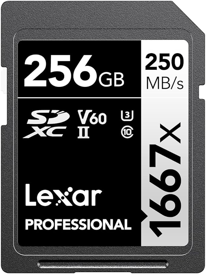 Lexar Professional 1667x SD Card 256GB, SDXC UHS-II Memory Card, Up To 250MB/s Read, For Professional Photographer, Videographer, Enthusiast