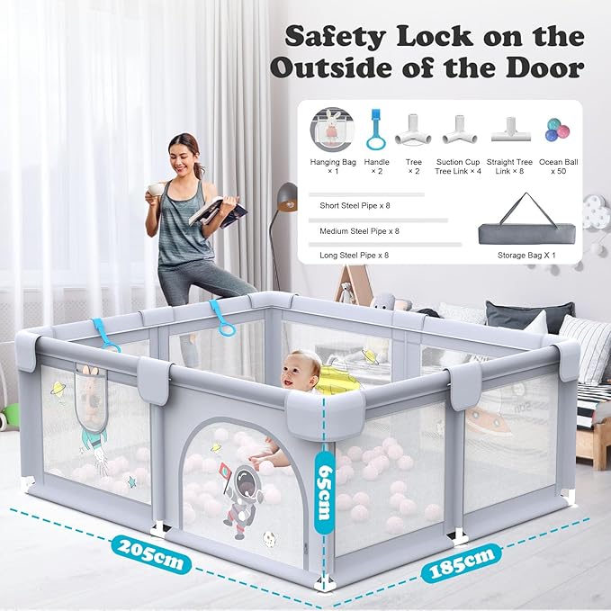 Advwin Large Baby Playpen Kids Play Fence, 205x185cm