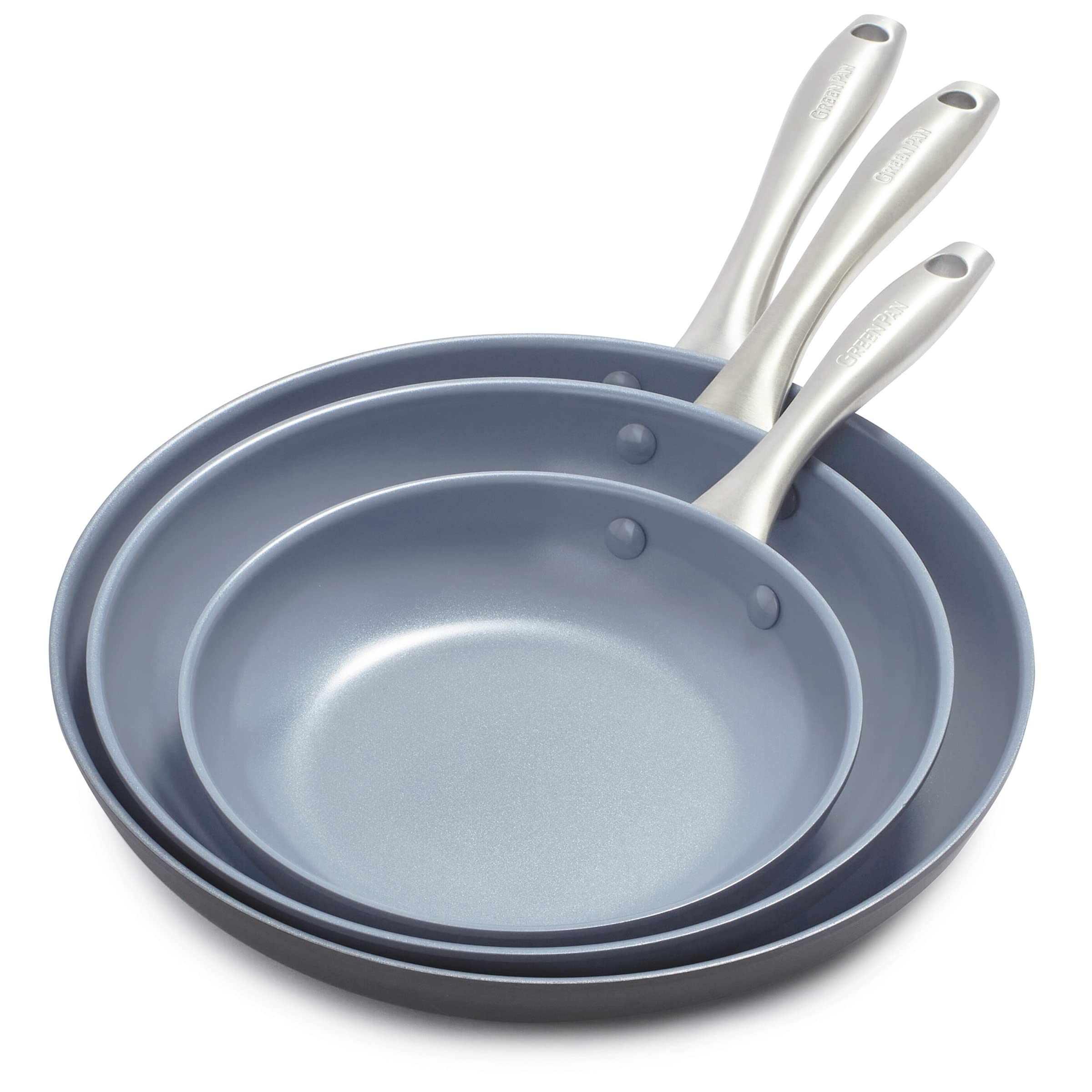 GreenPan Lima Hard Anodized Healthy Ceramic Nonstick 20 cm, 26 cm, 30 cm Frying Pan Skillet Set, PFAS-Free, Oven Safe, Gray