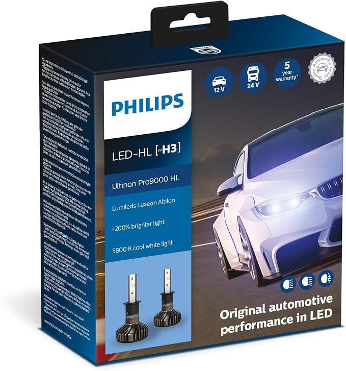Philips Ultinon Pro9000 LED Car Headlight Bulb (H3), set of 2