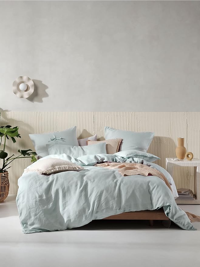 Linen House Nimes Linen Quilt Cover Set | Queen | Sky