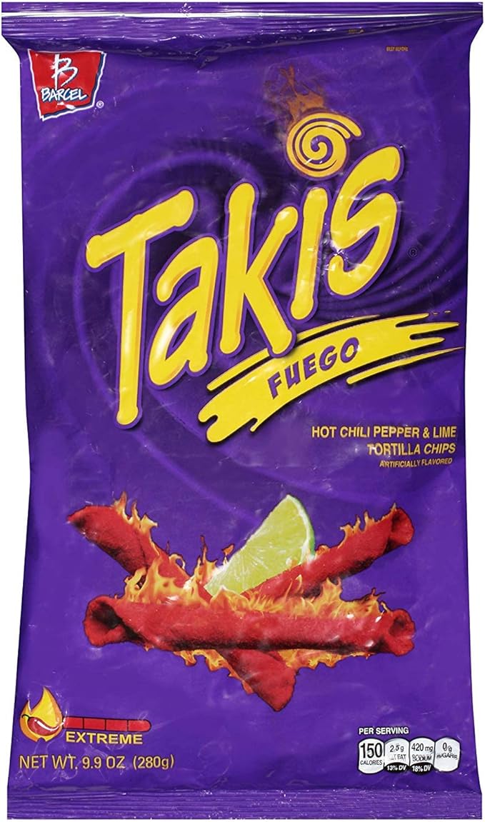 Takis Fuego Hot Chili Pepper & Lime Tortilla Chips, 9.9 oz (Pack of 1)