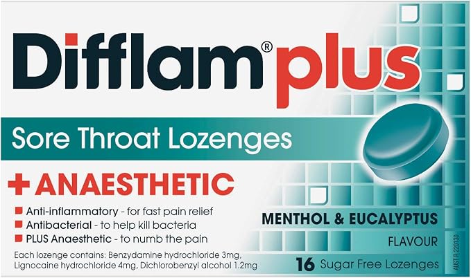 Difflam Plus Anaesthetic Sugar Free Eucalyptus Menthol 16 Lozenges