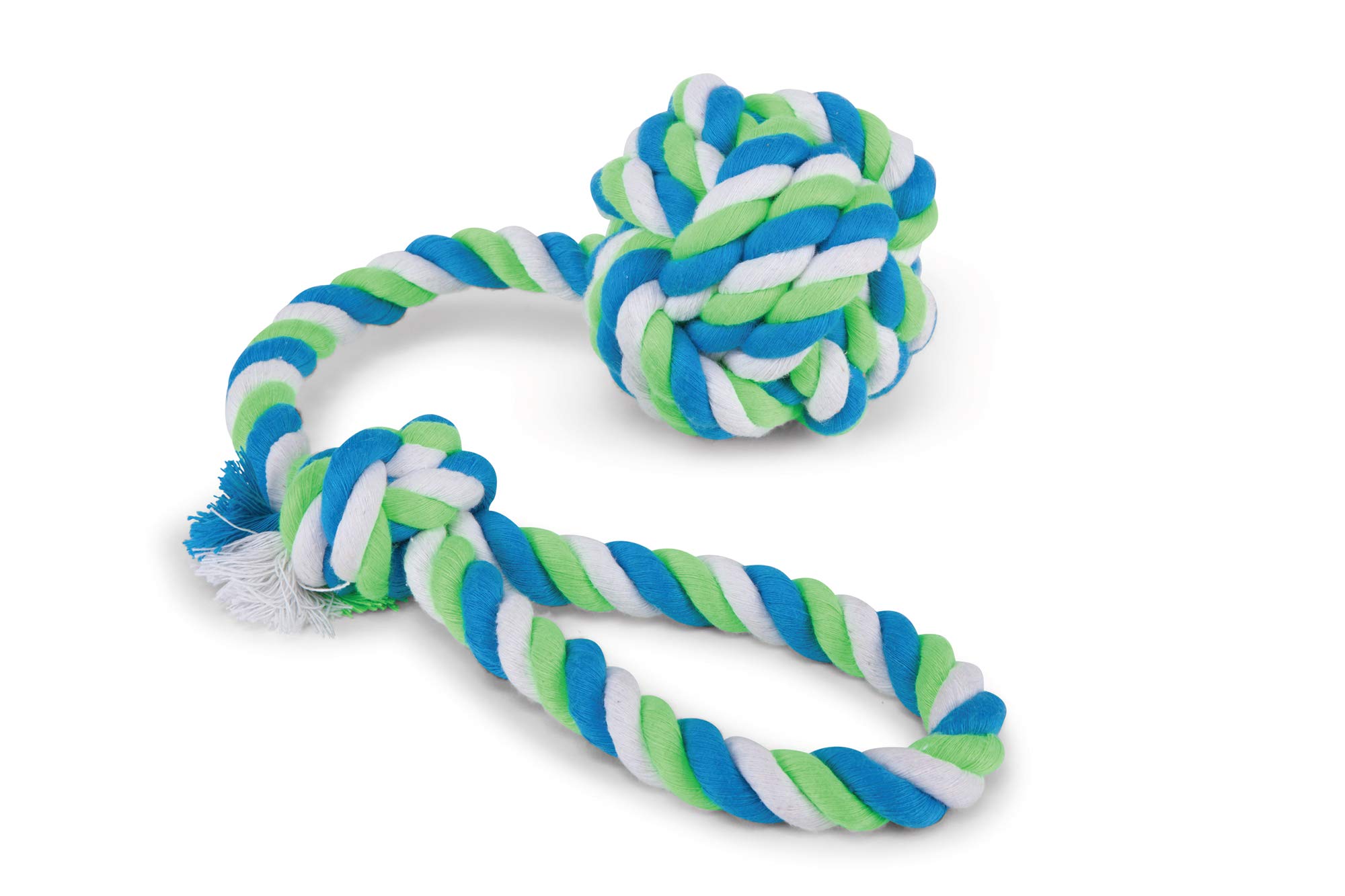 Kazoo Twisted Rope Sling Knot Ball Dog Toy, Blue/Green, Medium