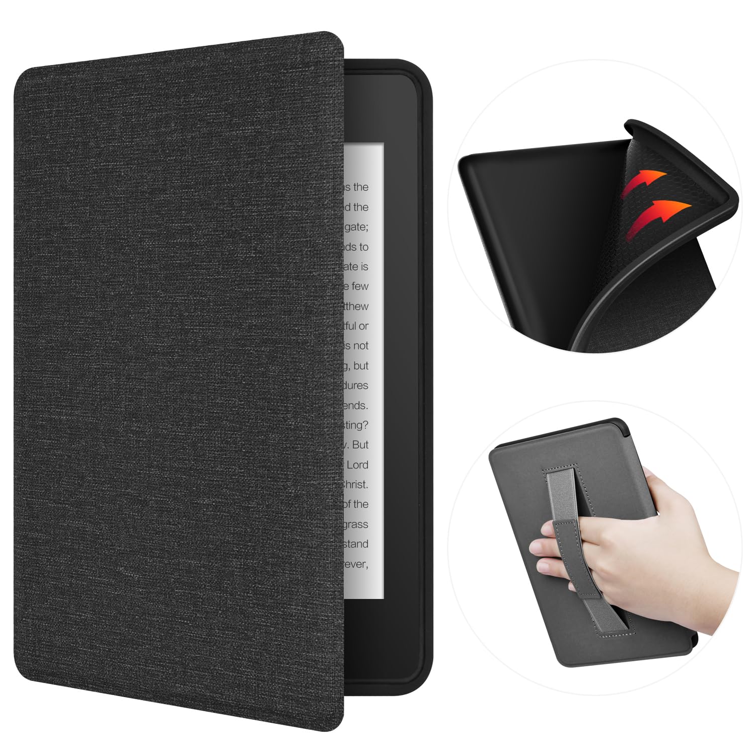 ERUNTO Case For 6-Inch All-New Kindle (2022 Release), TPU Cover With Cloth Texture and Hand Belt On The Back, Magnetic Shell Cover With Smart