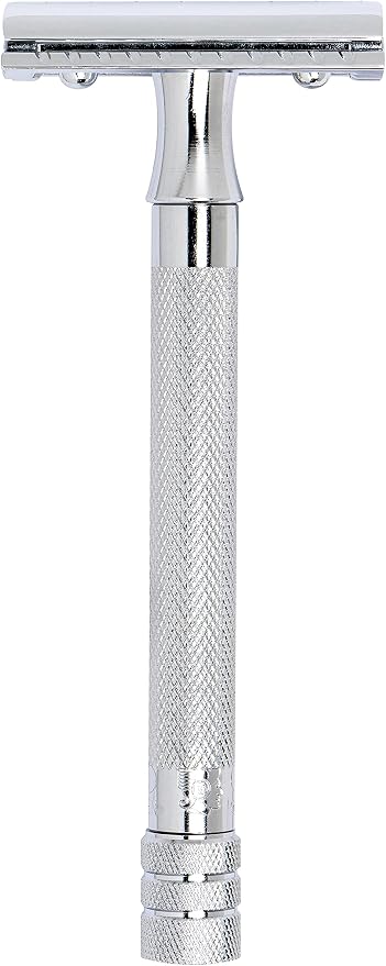 Merkur Double Edge Safety Razor, Straight Cut, Double Extra Long Handle, Chrome, 1 ct. 24001