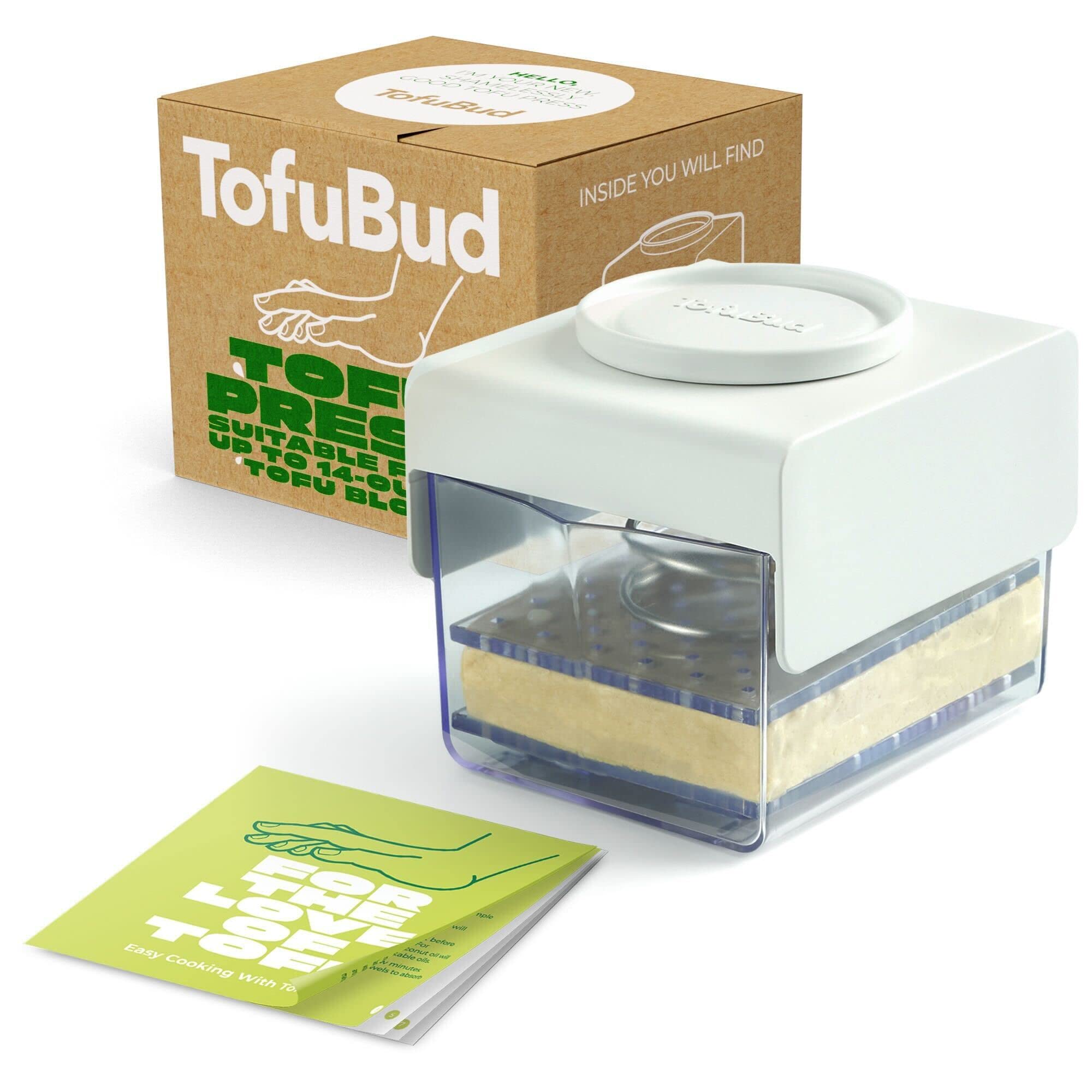 TofuBud Tofu Press - Tofu Presser for Firm or Extra Firm Tofu - Tofu Maker with Water Drainer Made from Durable Sustainable Materials - Tofu Recipe