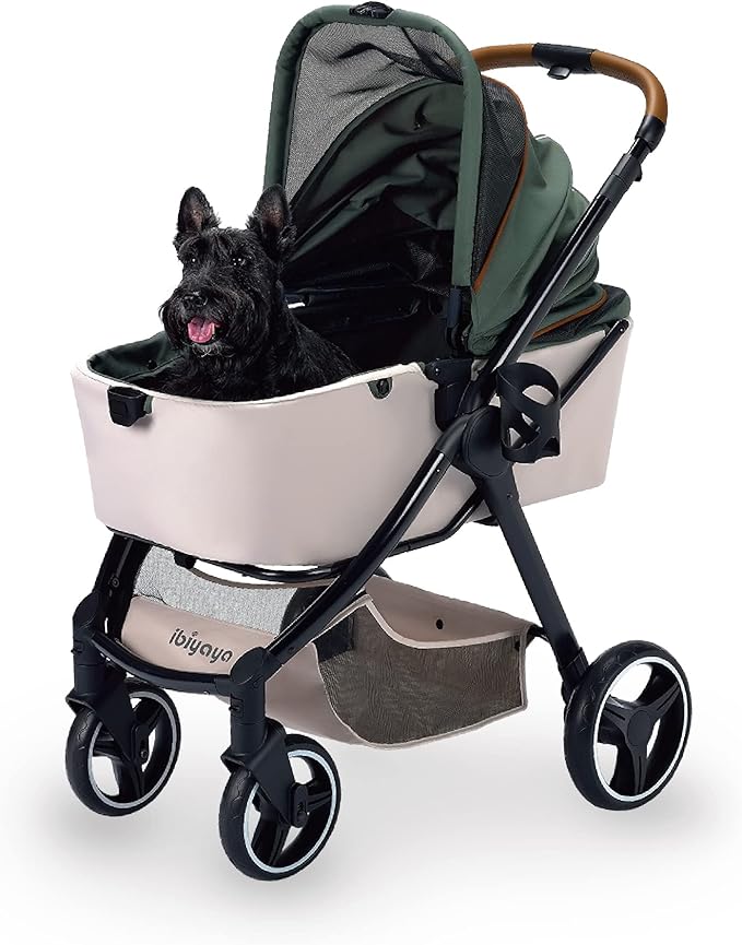 Ibiyaya Retro Luxe Pet Stroller For Cats & Dogs Up To 30kg, Soft Sage