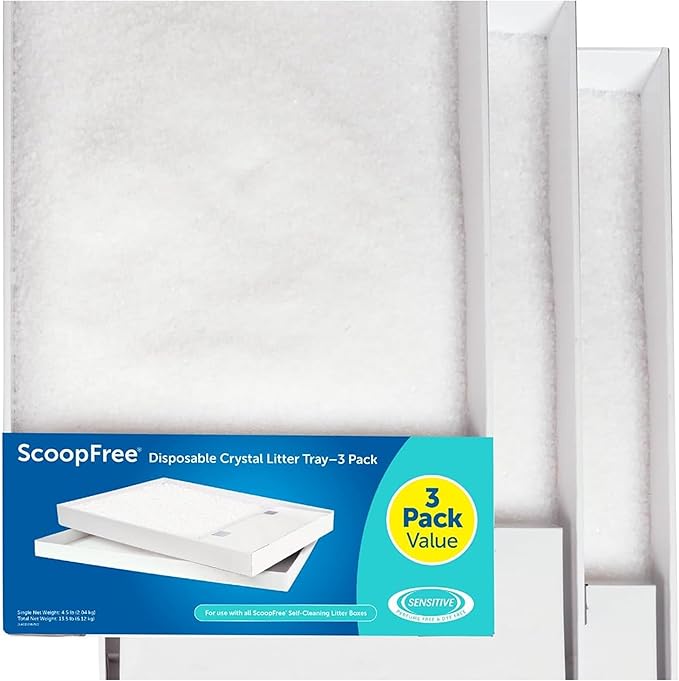 PetSafe ScoopFree Crystal Litter Tray Refills – Clear Crystals, 3-Pack – No Dyes, Fragrance-Free – Disposable Tray – Includes Leak Protection & Low
