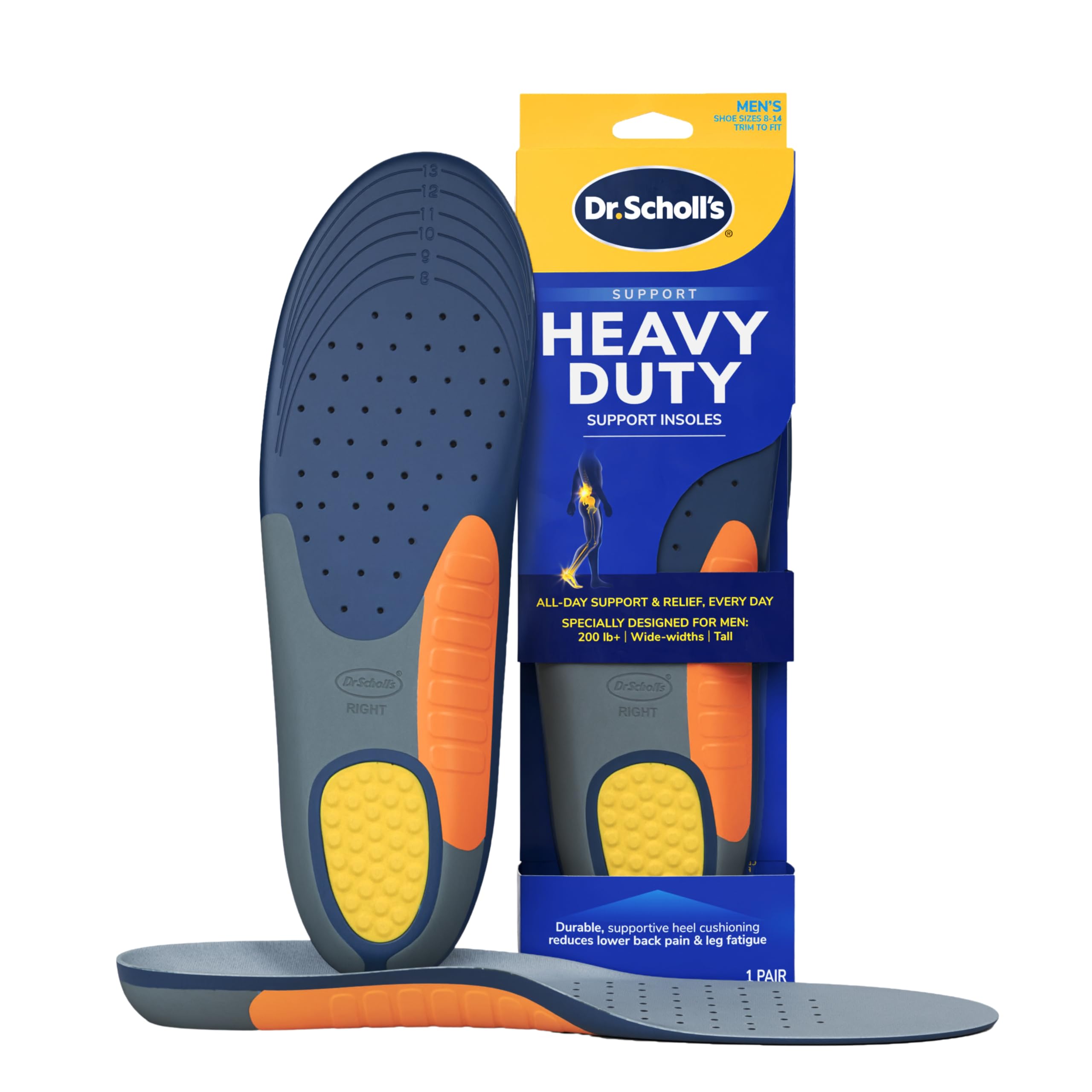 Dr. Scholl's Heavy Duty Support Pain Relief Orthotics Designed For Men Over 200lbs With Technology To Distribute Weight and Absorb Shock With Every S