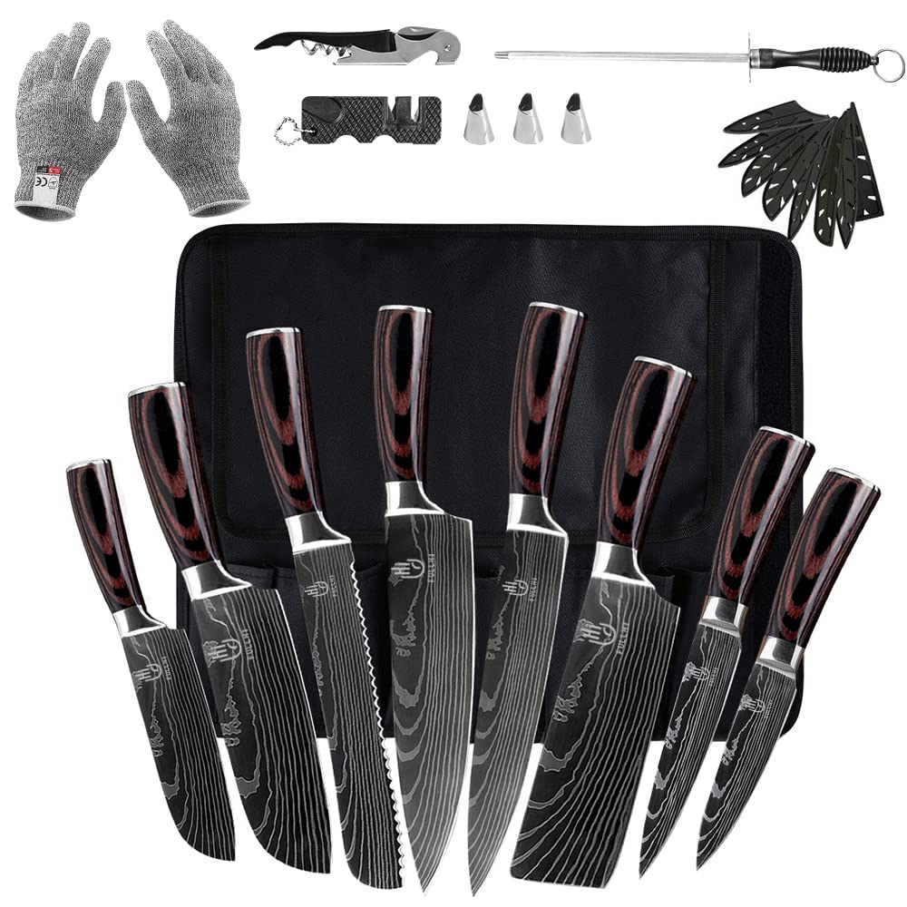 FULLHI Knife Set, 14pcs Japanese Knife Set, Premium German Stainless Steel Kitchen Knife Set