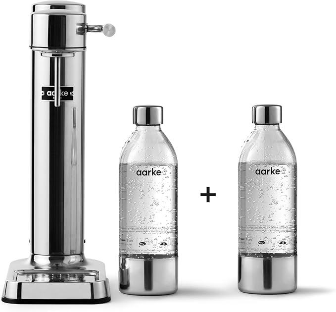 Aarke Carbonator 3: Sparkling Water Maker, Steel Finish, Steel (2 Bottles)