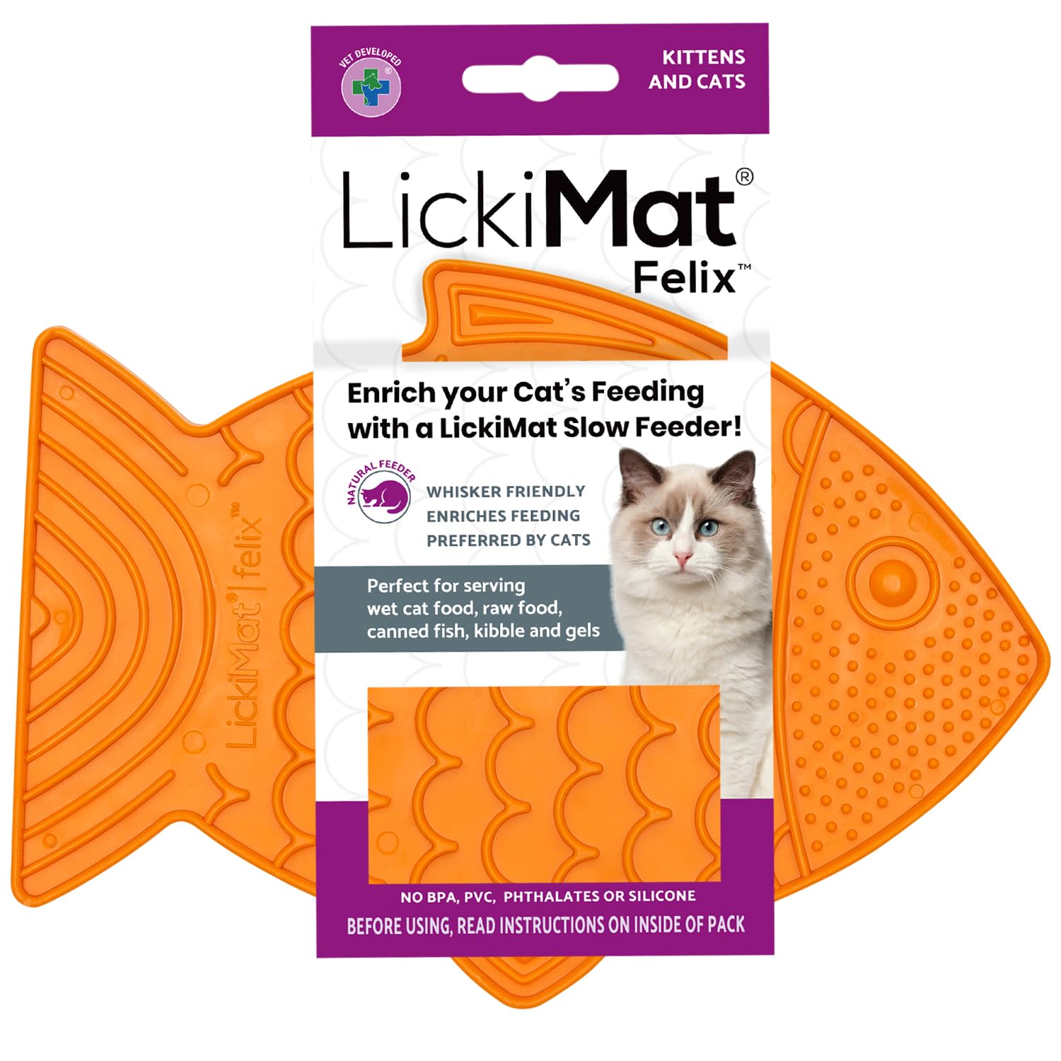 LickiMat Felix Cat Slow Feeder Orange
