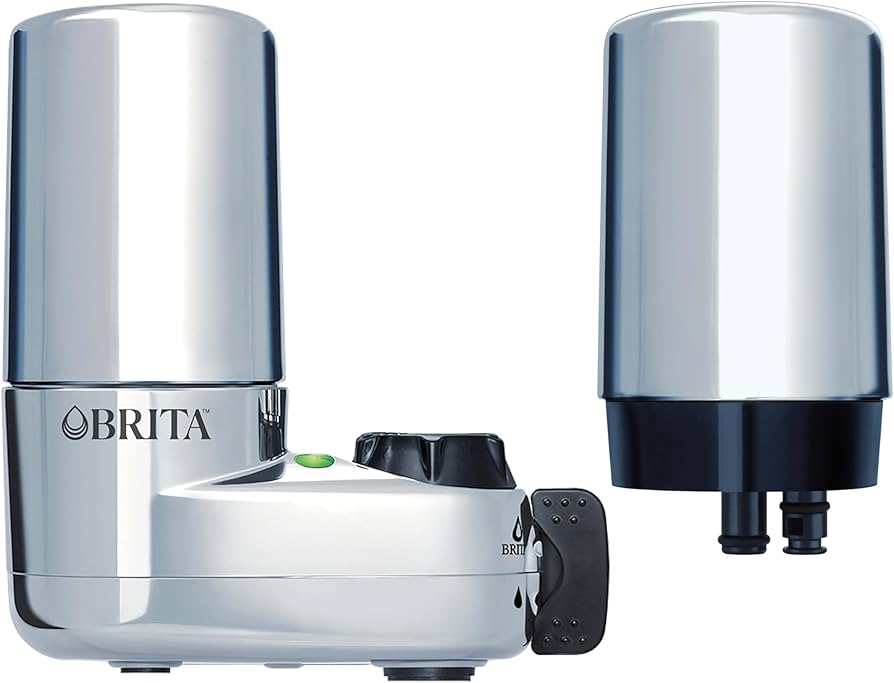 Brita Water Filter for Sink, Faucet Mount Water Filtration System for Tap Water, Reduces 99% of Lead, Chrome