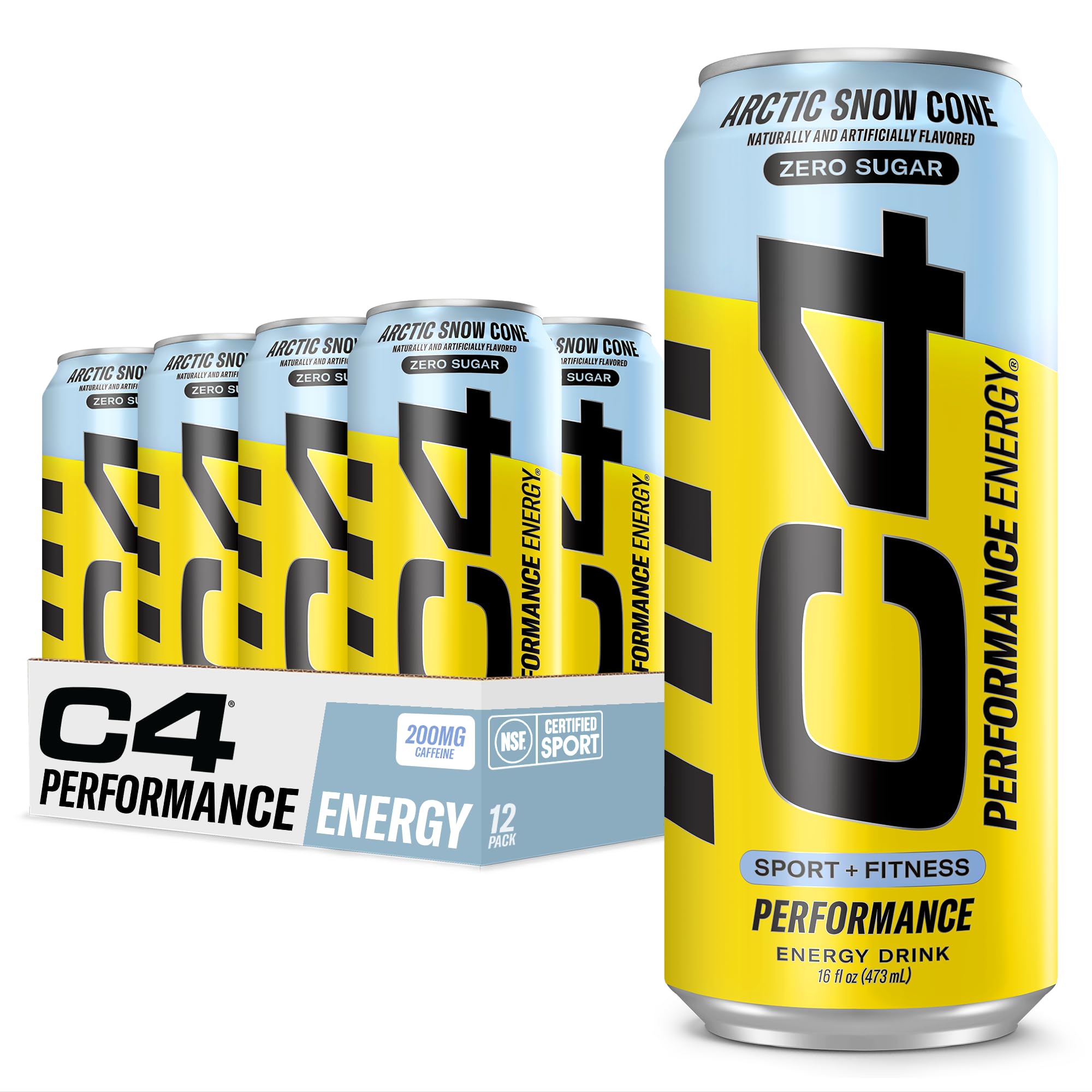 Cellucor C4 Carbonated Zero Sugar Energy Pre Workout Drink + Beta Alanine, (New) Sparkling Arctic Snow Cone, 16 fl oz, Pack of 12