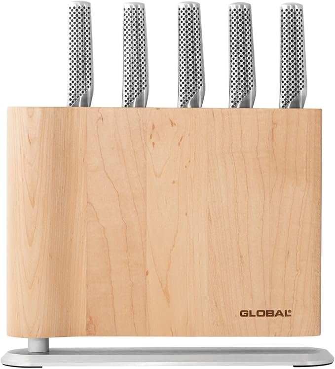 Global Uku 6 Piece Knife Block Set - Maple