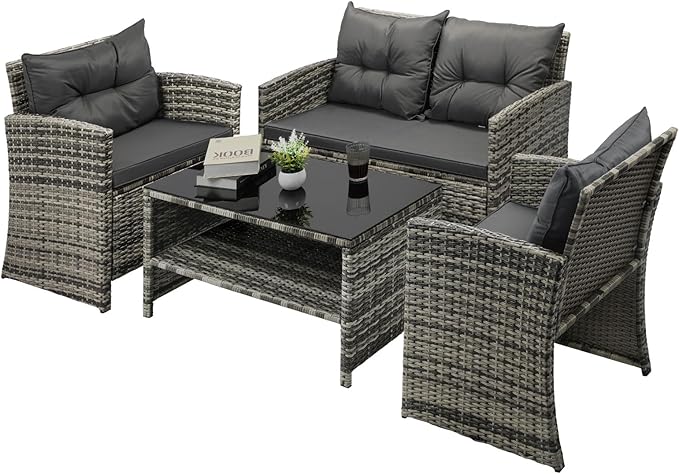 Livsip Outdoor Sofa Set Patio Furniture Wicker Table Chair Garden Lounge 4piece