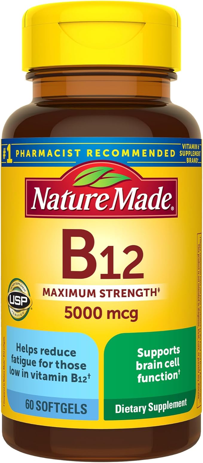 Nature Made Maximum Strength Vitamin B12 5000 mcg Softgels, 60 Count