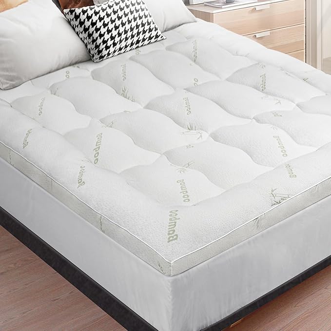 Starry Eucalypt Bamboo Fibre Pillowtop Mattress Topper Underlay Pad Cover Double 7.5cm