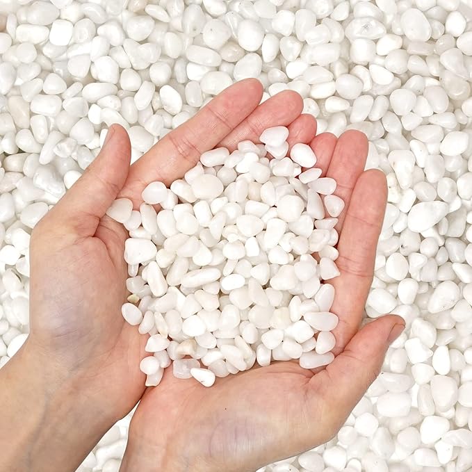 OUPENG Natural Polished Decorative White Pebbles - Small Stones 3/8" Gravel Size,River Rocks Pebbles for Plants, Home DIY Decor,Aquarium Gravel,Vase