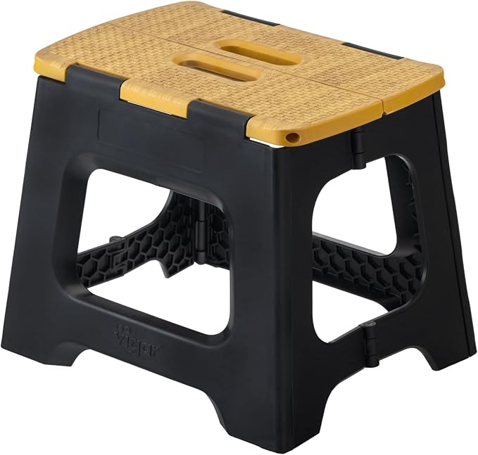 Vigar Compact Non Slip Bamboo On Top Foldable Stool Step Black 27cm 150kg
