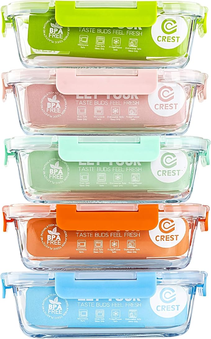 [10-Pack] Glass Meal Prep Containers - Food Storage Containers With Airtight Lids For Kitchen, Home Use - Glass Lunch Containers Pink