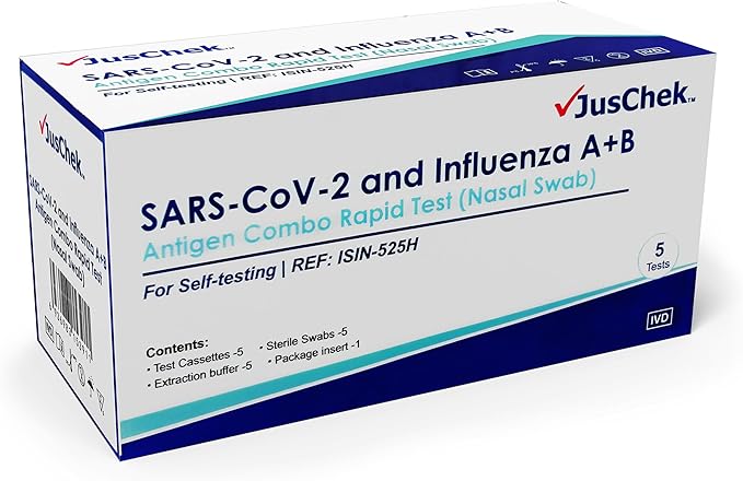 JusChek SARS-CoV-2 Covid Rapid Antigen Nasal Swab Self Test (5 Tests)