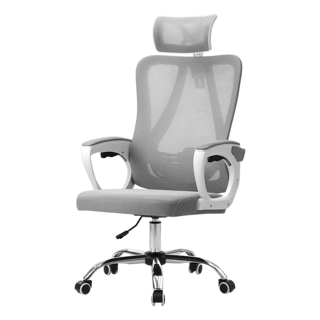 Oikiture Mesh Office Chair Adjustable Lumbar Support Reclining White