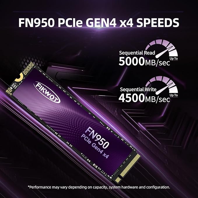 Fikwot FN955 1TB SSD M.2 2280 PCIe Gen4 X4 NVMe 1.4 Internal Solid State Drive - Speeds Up to 7350MB/s, Configure SLC Cache,Compatible with Laptop