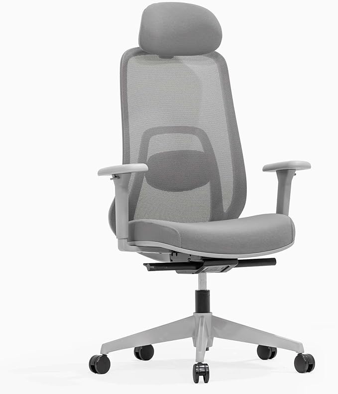 Desky Regal Mesh Office Chair - Grey with Headrest