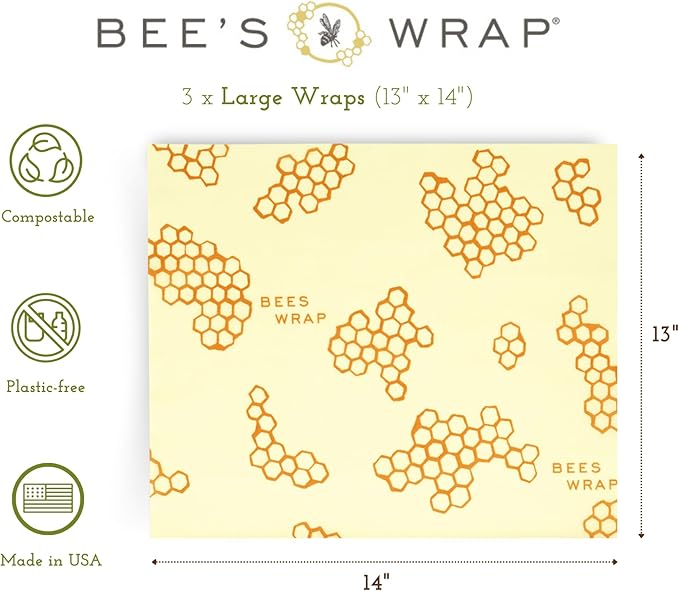 Bees Wrap Set of 3 Large Beeswax Wraps Honeycomb Yellow