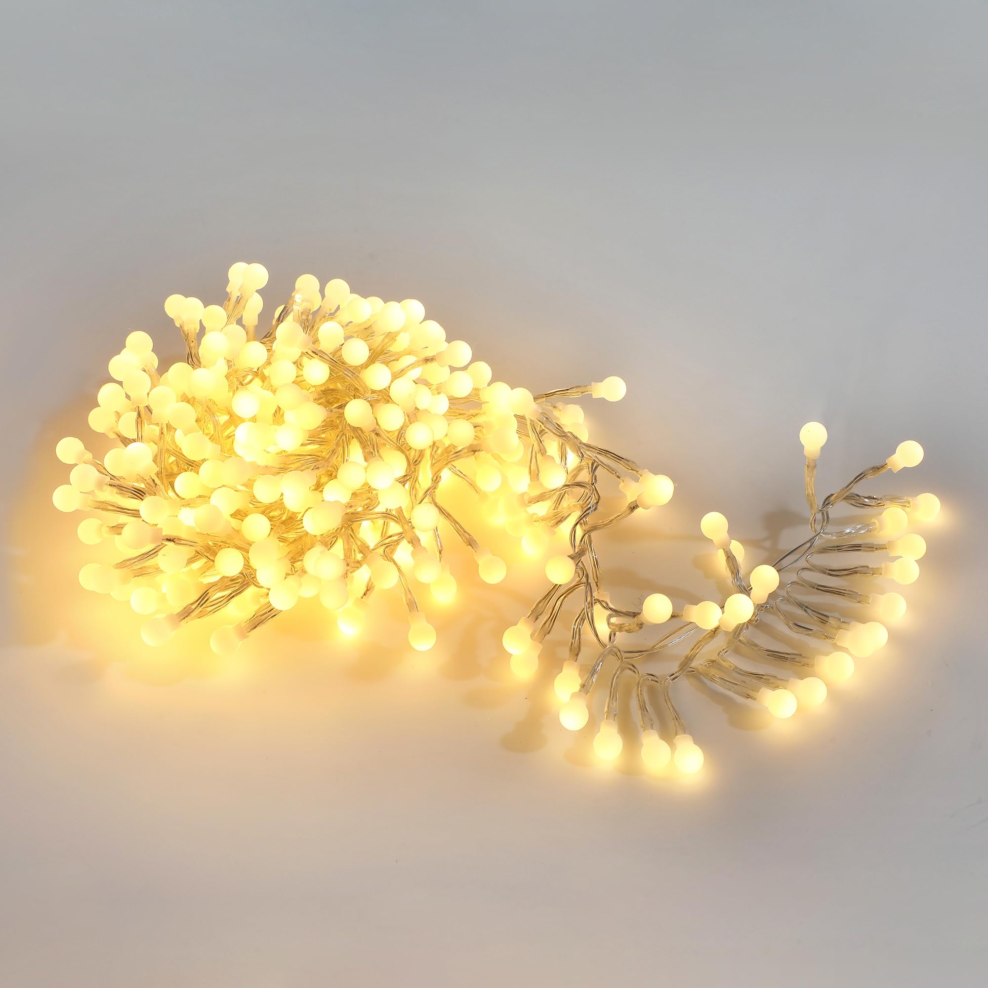 Lexi Lighting Christmas 300 LED Connectable Cluster Light with Cherry Balls Dark Cable Warm White